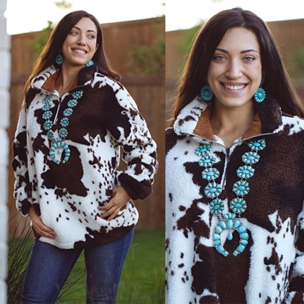 THE ESADOWA COWPRINT‎  FLEECE/SHERPA PULLOVER